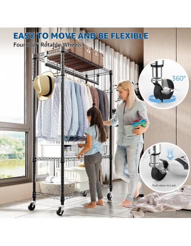 Carro de Ropa Rodante M MZG 3 Niveles Ajustable Negro 340kg