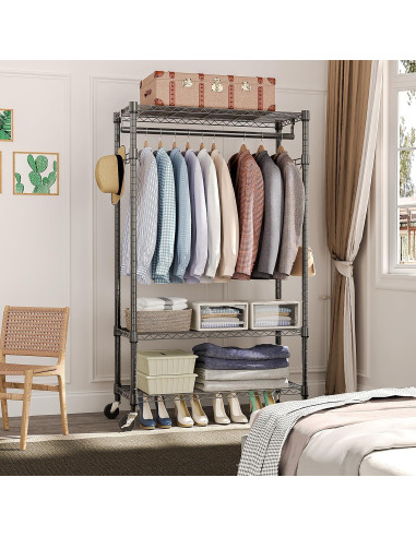 Carro de Ropa Rodante M MZG 3 Niveles Ajustable Negro 340kg