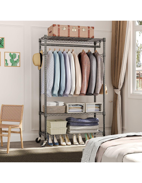 Carro de Ropa Rodante M MZG 3 Niveles Ajustable Negro 340kg