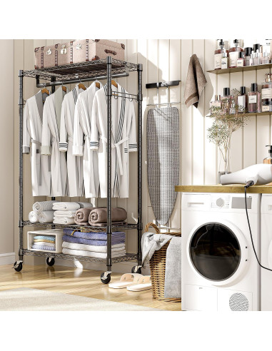 Carro de Ropa Rodante M MZG 3 Niveles Ajustable Negro 340kg