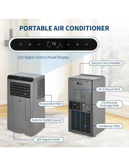 Aire Acondicionado Portátil GAOMON 8000 BTU 4 en 1 Gris