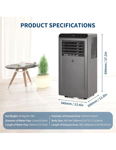 Aire Acondicionado Portátil GAOMON 8000 BTU 4 en 1 Gris