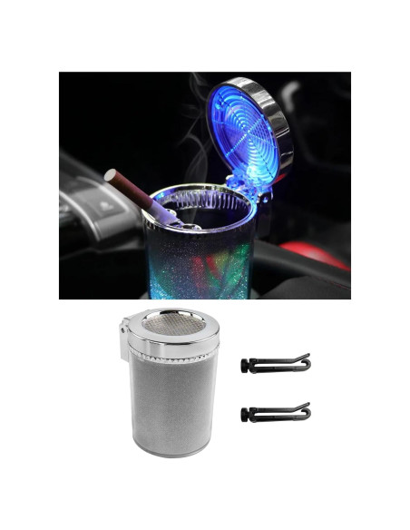 Cenicero de coche Dickno con luz LED azul y tapa abatible