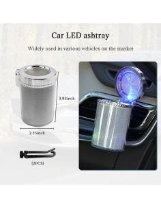 Cenicero de coche Dickno con luz LED azul y tapa abatible 2