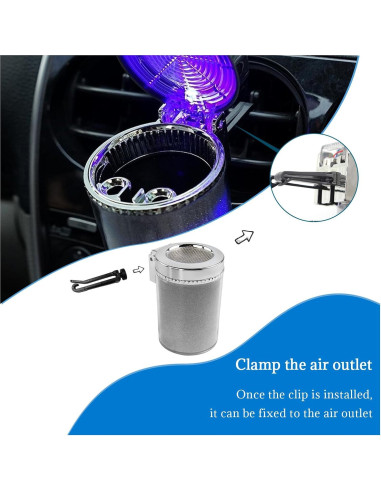 Cenicero de coche Dickno con luz LED azul y tapa abatible