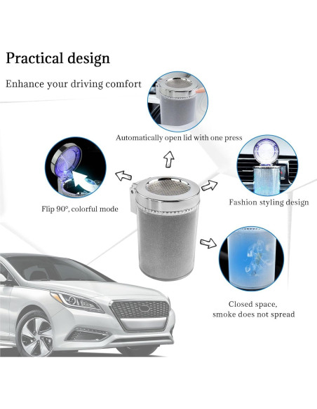 Cenicero de coche Dickno con luz LED azul y tapa abatible