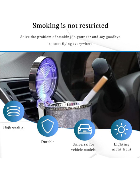 Cenicero de coche Dickno con luz LED azul y tapa abatible