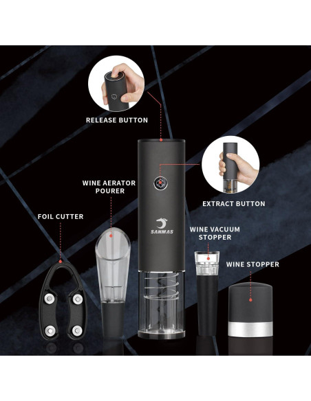 Abrebotellas Eléctrico SANMAS C010 Recargable con Cortador