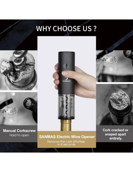 Abrebotellas Eléctrico SANMAS C010 Recargable con Cortador