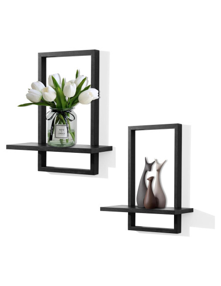 Estantes Flotantes PHOENANCEE enmarcados negros, 2 unidades Estantes Flotantes PHOENANCEE enmarcados negros, 2 unidades
