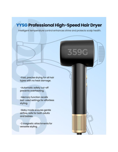 Secador de Pelo Iónico Profesional YYSG 110,000 RPM Negro
