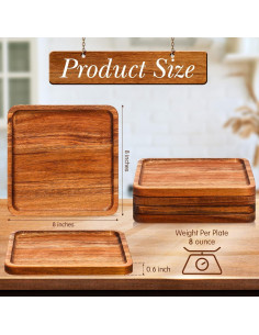 Platos de Madera Cuadrados Roshtia - Set de 4 Piezas 20.32 cm 2