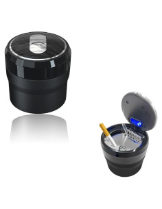Cenicero de coche portátil Yourkar con tapa y luz LED azul