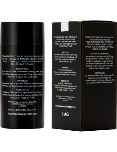 Fibra Capilar CUVVA 30g - Relleno Instantáneo Cabello Fino Marrón Ceniza