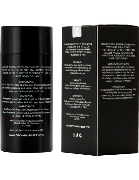 Fibra Capilar CUVVA 30g - Relleno Instantáneo Cabello Fino Marrón Ceniza