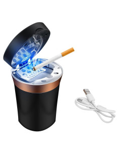 Cenicero de coche Sylvil con encendedor solar y USB - Negro