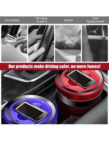 Cenicero de coche Sylvil con encendedor solar y USB - Negro