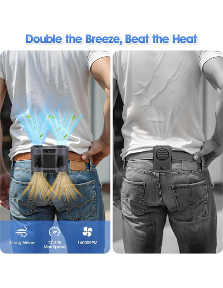 Ventilador Portátil de Cintura POPERFUN F7 Gris 28000mAh 42H