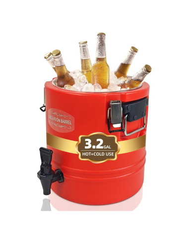 Dispensador de Bebidas Aislado Finopro 12L Acero Inoxidable Rojo