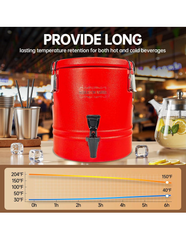 Dispensador de Bebidas Aislado Finopro 12L Acero Inoxidable Rojo