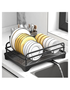 Escurridor de Platos HOMEAILIE Negro con Drenaje Ajustable