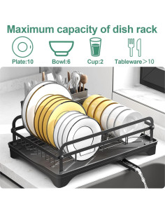 Escurridor de Platos HOMEAILIE Negro con Drenaje Ajustable 2