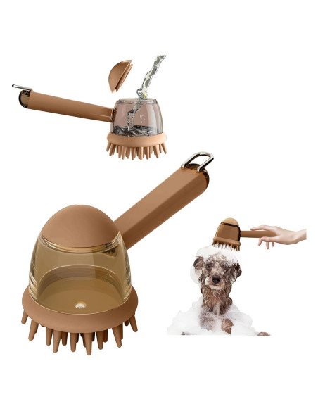 Cepillo de Baño para Mascotas - Dispensador de Champú Marrón
