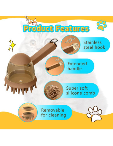 Cepillo de Baño para Mascotas - Dispensador de Champú Marrón