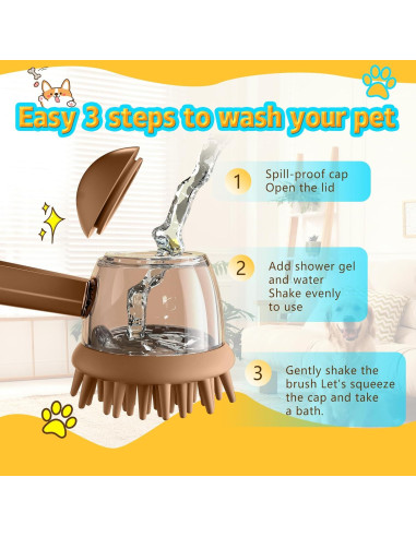 Cepillo de Baño para Mascotas - Dispensador de Champú Marrón