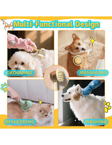 Cepillo de Baño para Mascotas - Dispensador de Champú Marrón