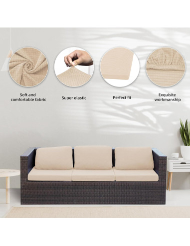 8 Fundas de Cojines de Patio Elásticas BIETYONE Beige 68 cm