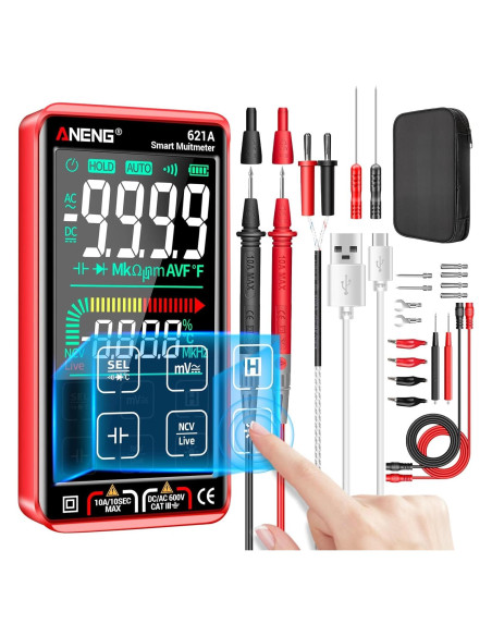 Multímetro Digital ANENG 621A Táctil 9999 Cuentas Recargable