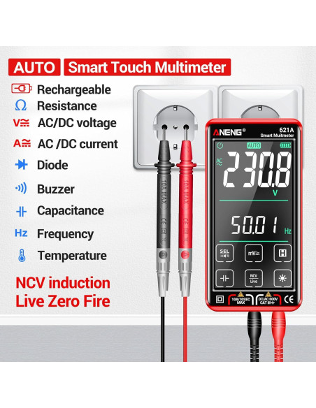 Multímetro Digital ANENG 621A Táctil 9999 Cuentas Recargable
