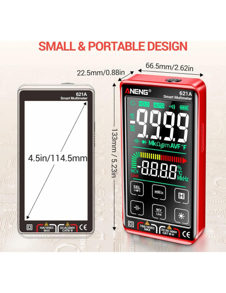Multímetro Digital ANENG 621A Táctil 9999 Cuentas Recargable
