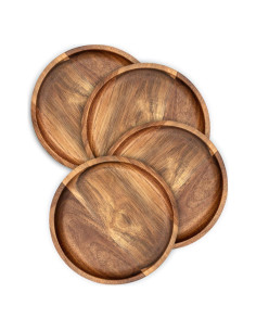 Juego de 4 Platos Redondos de Madera de Acacia 17 cm