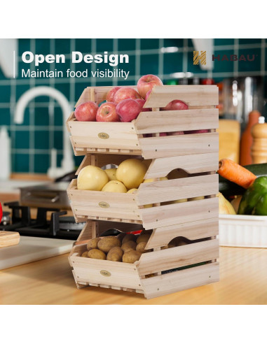 Cajas de Almacenamiento de Madera HABAU - Juego de 3 Piezas