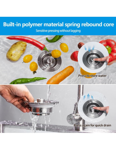 Filtro de Drenaje de Fregadero AAEJE 3 en 1 Acero Inoxidable