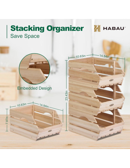 Cajas de Almacenamiento de Madera HABAU - Juego de 3 Piezas