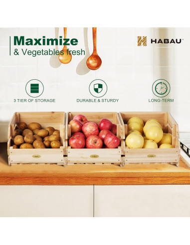 Cajas de Almacenamiento de Madera HABAU - Juego de 3 Piezas