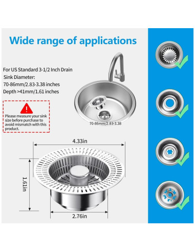 Filtro de Drenaje de Fregadero AAEJE 3 en 1 Acero Inoxidable