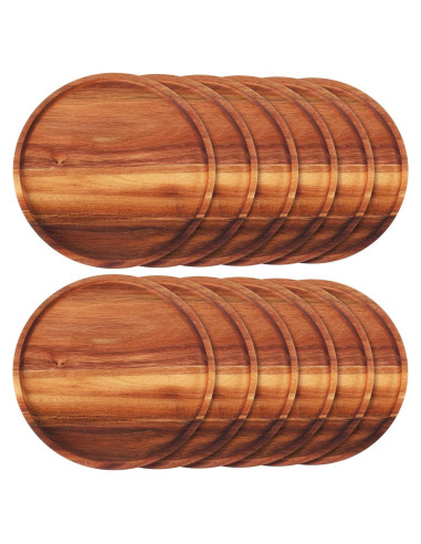 Juego de 12 Platos Redondos de Madera de Acacia Rtteri