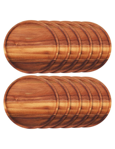 Juego de 12 Platos Redondos de Madera de Acacia Rtteri