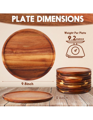 Juego de 12 Platos Redondos de Madera de Acacia Rtteri
