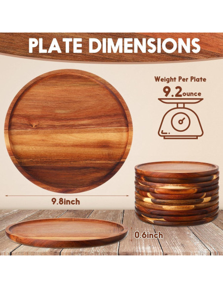Juego de 12 Platos Redondos de Madera de Acacia Rtteri