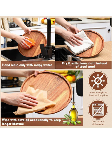 Juego de 12 Platos Redondos de Madera de Acacia Rtteri