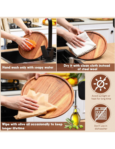 Juego de 12 Platos Redondos de Madera de Acacia Rtteri