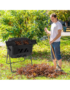 Compostador Giratorio 160 L Goplus Doble Cámara Metal Negro 2