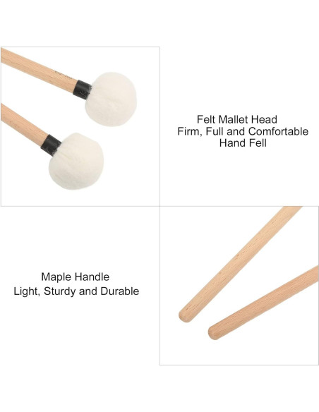 Baquetas de Tímpano WALFRONT 2 Pcs Mallets Fieltro Arce 45mm