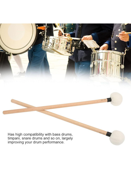 Baquetas de Tímpano WALFRONT 2 Pcs Mallets Fieltro Arce 45mm