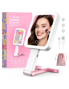 Espejo de Maquillaje Fshyos LED Doble Cara 10X/1X Rosa